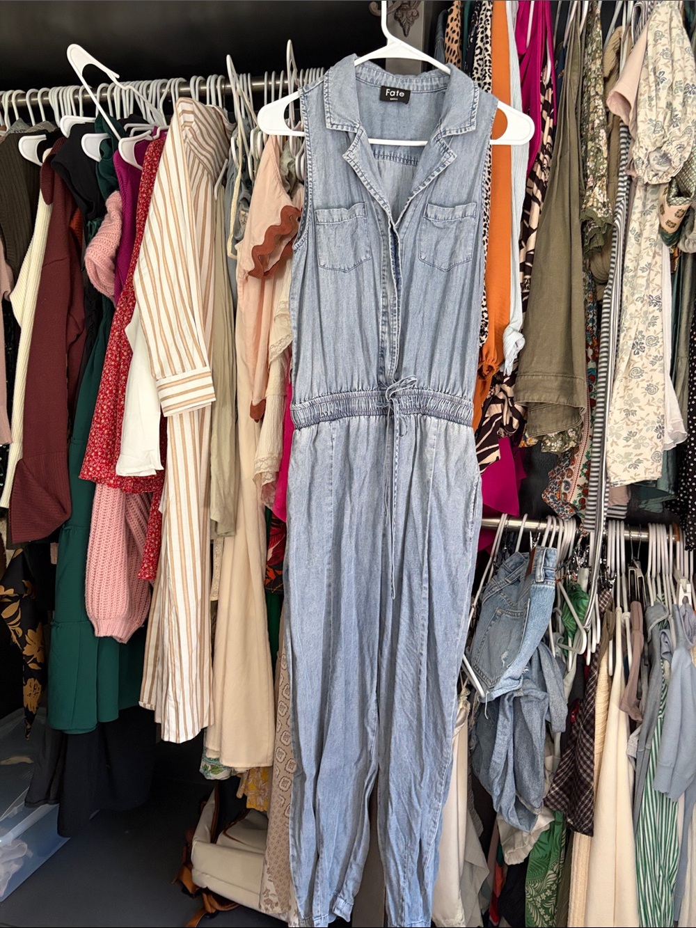 Light Wash Denim Sleeveless Jumpsuit
